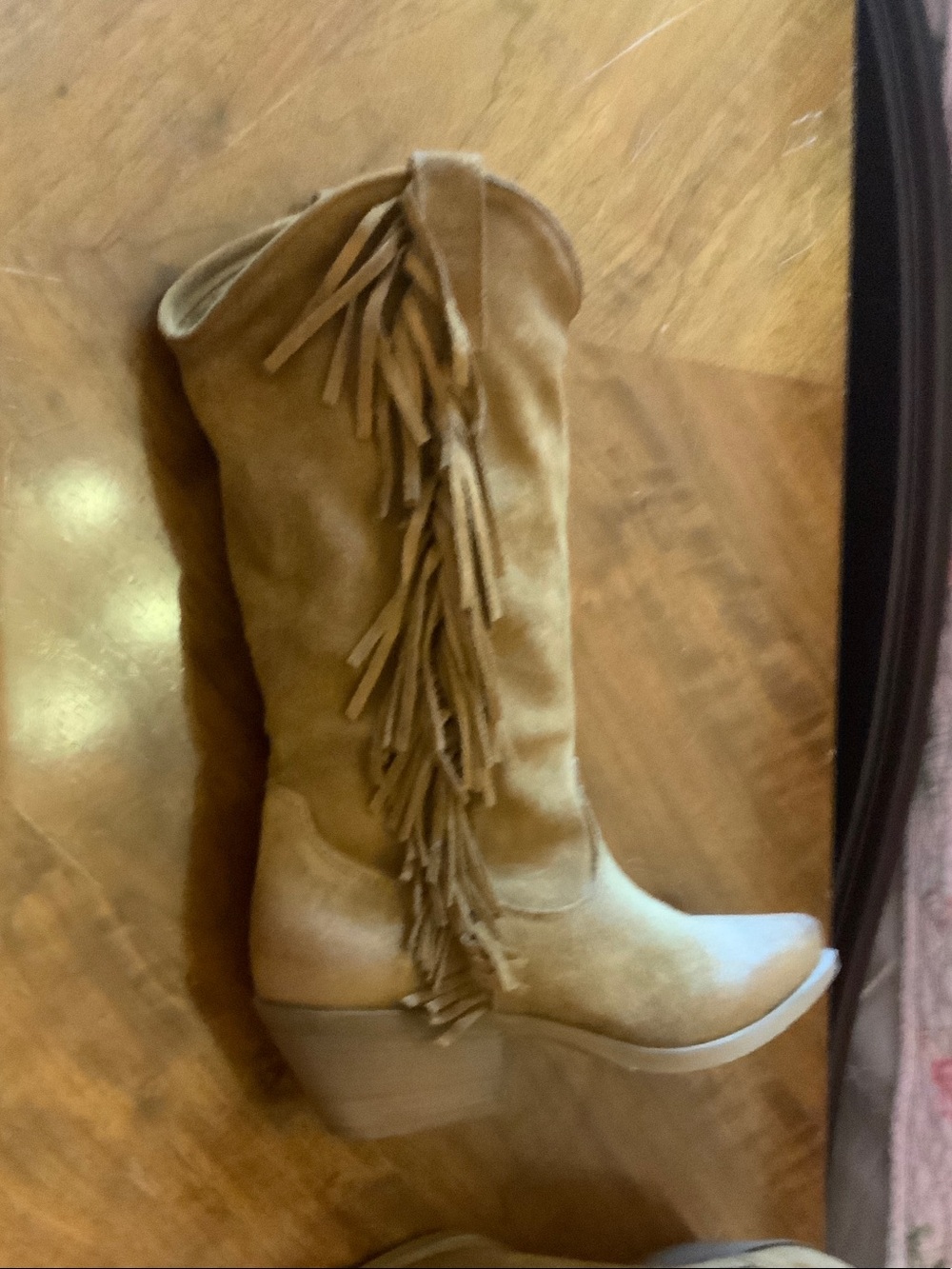 Fringe Suede Mid-Calf Western Boots - Tan